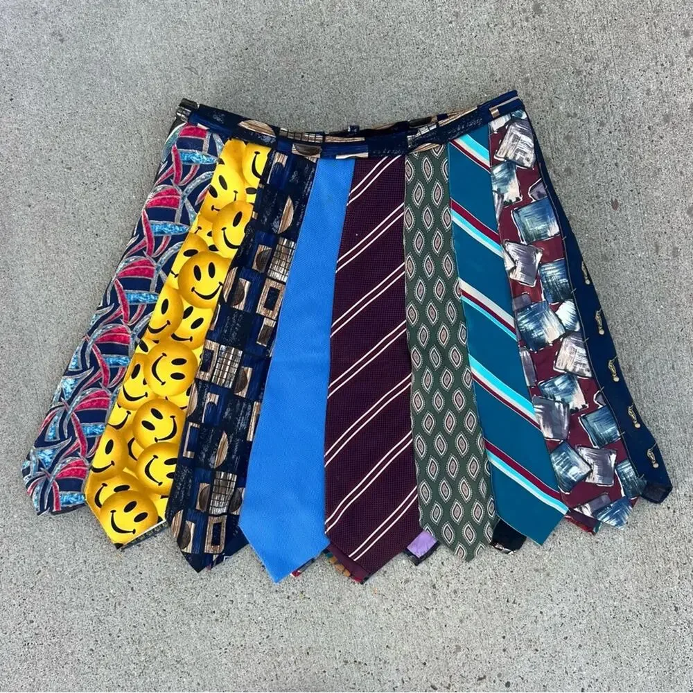 Custom Upcycled Vintage Necktie Skirt MEDIUM